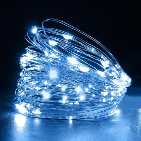 Guirlande Lumineuse à Piles, 2 Pièces 5m 50LED Guirlande Lumineuse en Fil Cuivre, Petite guirlande lumineuse intérieur, LED Décoration pour Chambre, Fête, Mariage, Noël - Blanc froid (1/5)