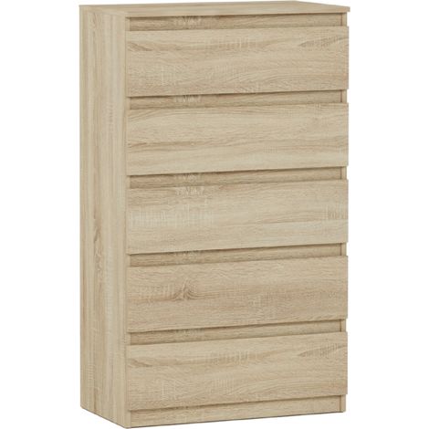 Hohe Flurkommode mit Schubladen, Sonoma - 70 x 40 x 121 cm - Modern R5