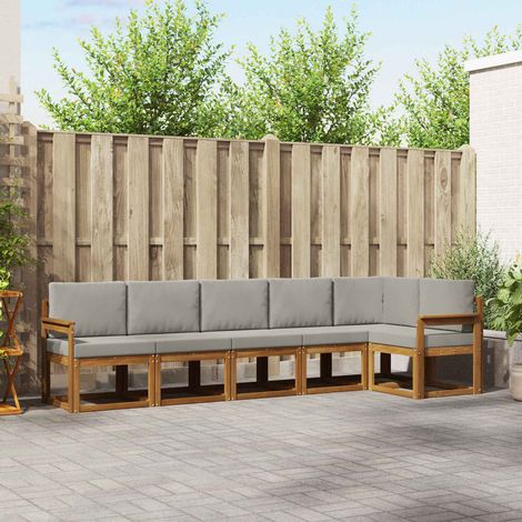 vidaXL Conjunto de sofás de exterior 6 uds. Natural y Gris Claro (1/5)