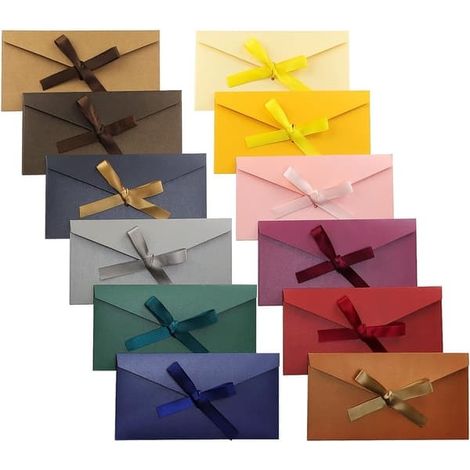Enveloppes faites main à faire soi-même, enveloppes A7 décorées d'un ruban pour invitations de mariage, cartes plates colorées incluses pour Noël et la Saint-Valentin (1/5)