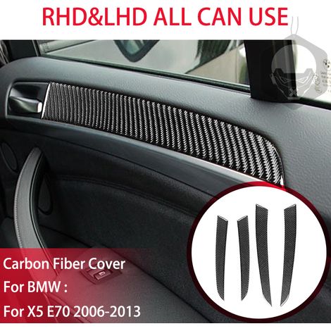 Bande décorative en fibre de carbone noire compatible avec BMW X5 E70 (2006-2013) pour panneaux de porte, cache-interrupteur marche/arrêt, accessoire intérieur autocollant. (1/5)