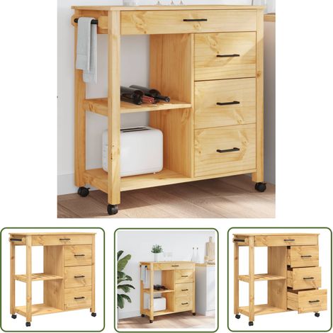 The Living Store Chariot de cuisine MONZA 84x40x90 cm bois massif de pin - Chariot De Cuisine - Chariot À Légumes - Meuble De Rangement - Mobilier De Cuisine - Rangement Cuisine (1/5)