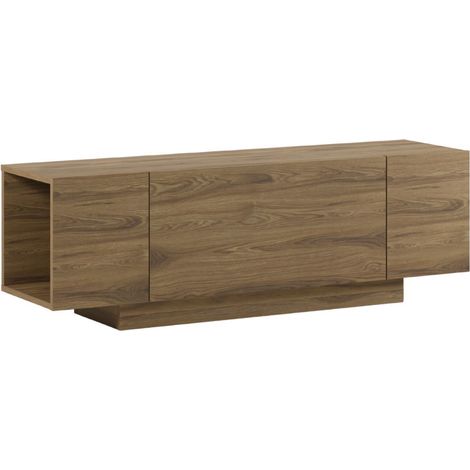 Meuble TV 1 porte abattante et 2 niches latérales aspect bois foncé - TRIVOR (1/5)