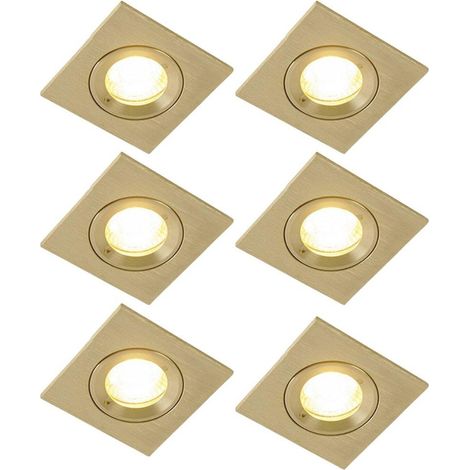 QAZQA Xena Spot encastrable - lot de 6 - 8x8cm - IP44 - Carré - Laiton (doré) (1/5)