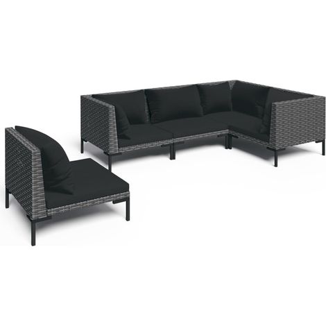 5-tlg. Garten-Lounge-Set mit Kissen Poly Rattan Dunkelgrau vidaXL (1/5)