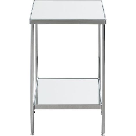 Table d'appoint en métal chromé coloris gris et verre -longueur 29 x profondeur 29 x hauteur 46 cm (1/3)