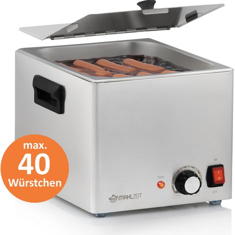 Mahlzeit Edelstahl Würstchenwärmer elektrisch  1200 W  Automatische Temperaturregelung, 6 Liter