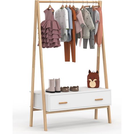 Kindertrage Tipi LEON 130 cm mit 1 Tür weiß und Holz