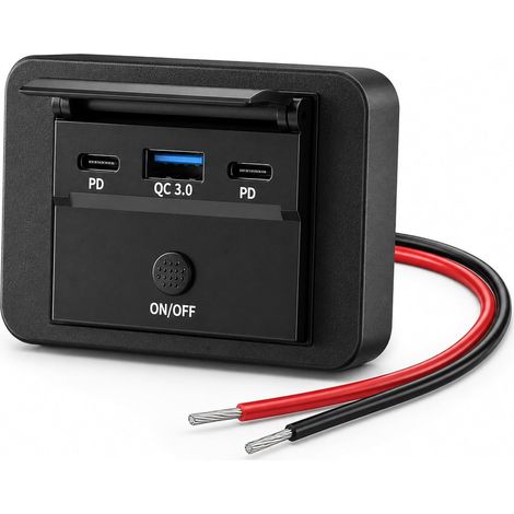 85W Prise USB 12V en Saillie, Prise USB Camping Car avec USBs-C PD 35W QC3.0 18W USBs-A 12W, Panneau Chargeur Rapide 12V-24V avec Interrupteur pour Voiture, Camion, Bateau, Moto (1/5)