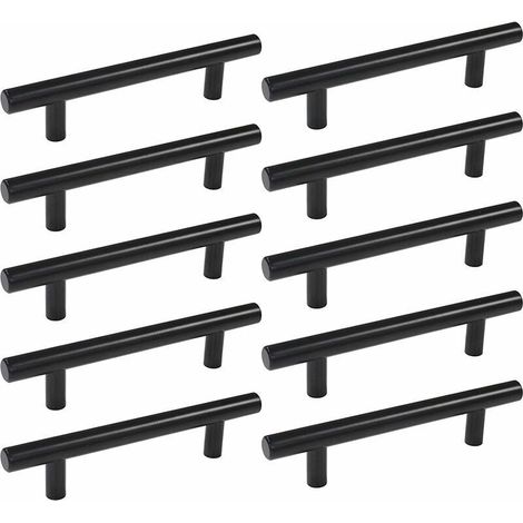 10 poignées en T en acier inoxydable noir de 160 mm pour portes de placards de cuisine (1/5)