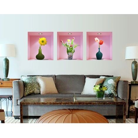 Autocollant Muraux 3D Plante,Autocollants Mural Feuille Vertes Adhésif,3D Stickers Mural Fleur et Vertes Vase,Autocollants Muraux Fleur de Salon,Sticker Muraux Cuisine Chambre Décoration Murale (1/5)