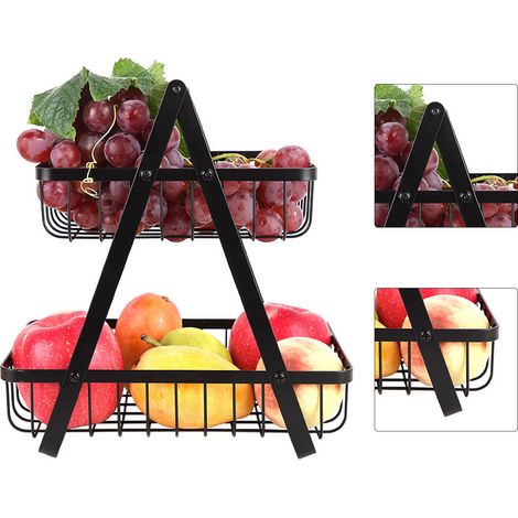 Étagère à Fruits 2 Niveaux, Grand Plateau en Acier Carbone Antirouille, Portable et Démontable pour Maison Extérieur Balcon, Noir KC-SGL861 (1/5)