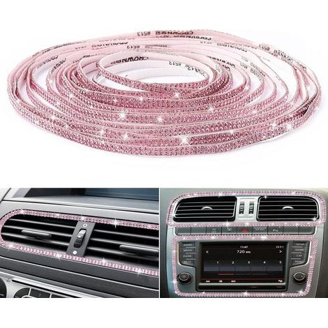 Décoration de voiture bling-bling autocollante de 5 m (16,4 pi), accessoires de voiture en strass pour femmes, décoration intérieure et extérieure bling-bling, autocollant de porte en strass (rose) (1/5)