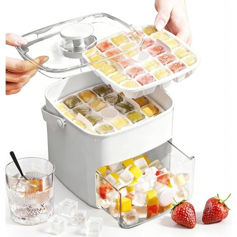 Bac a Glacons avec Couvercle, Bac Congelateur avec Pince et 2 Bacs à Glaçons, Sans BPA, Moule à Glaçons pour Les Boissons Whisky Bière Cocktail Café (1/5)