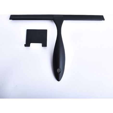 Raclette de douche - Raclette à vitres - Raclette de nettoyage de vitres - Avec crochet - Outil de nettoyage de salle de bain - 25,4 × 18 × 3 cm - Noir - Acier inoxydable (1/5)