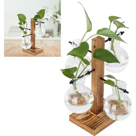 Jarrón hidropónico innovador con soporte de madera para flores - Decoración transparente para el hogar y la oficina (1/5)
