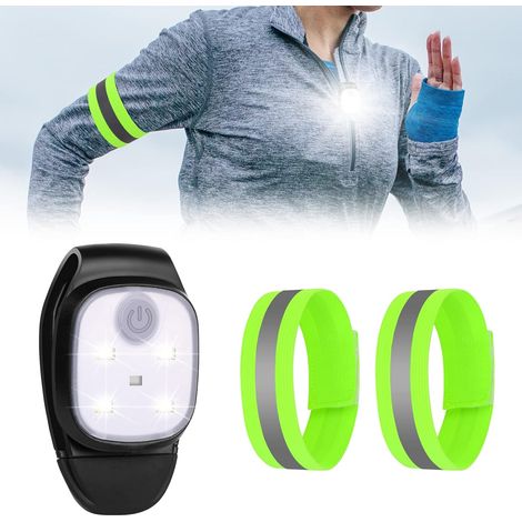 Luci di marcia con clip, luce notturna per esterni a LED a 4 modalità, ricaricabile tramite USB + 2 strisce riflettenti, fari di sicurezza a LED per corsa, camminata e addestramento cani