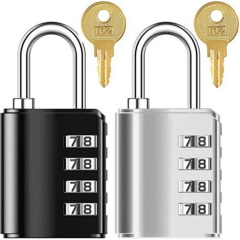 2er-Pack Zahlenschloss, 4-stelliges Vorhängeschloss mit Schlüsselschloss für Schließfächer