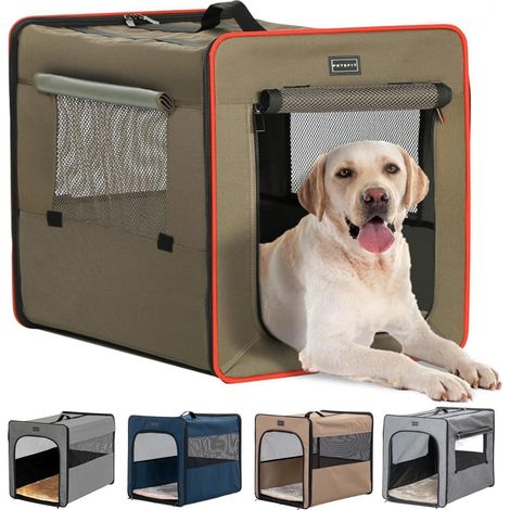 Faltbare Hundebox L mit Plüschmatte, 79x53.5x66cm, Braun (1/5)