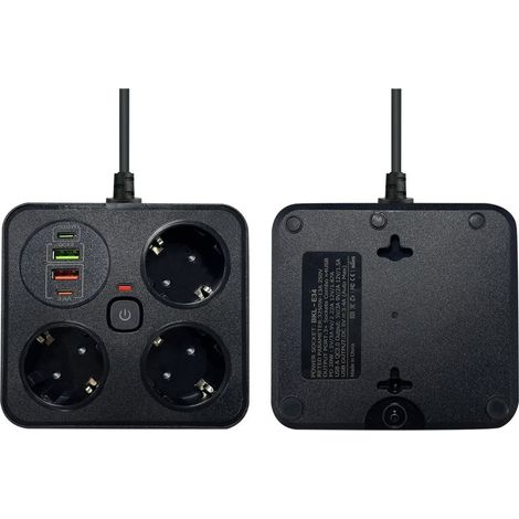 Adaptateur Prise EU,USB 2+Type-c 2– Idéal Bureau & Voyages,Noir (1/4)