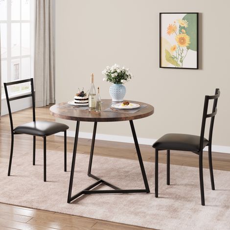 Ensemble de table de salle à manger pour 2 personnes, table ronde et chaises pour 2 personnes, table de salle à manger moderne avec 2 chaises en métal , table de cuisine pour petit,marron (1/5)