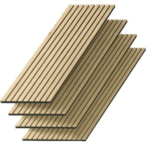 Panneaux Acoustiques Décoratifs en MDF – Lot de 4, Chêne Blanc, 120x60cm