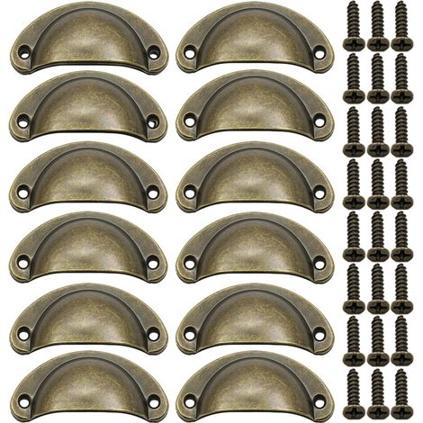 12 muschelförmige Griffe im Vintage-Halbkreis-Design für Schminktischtüren (Bronze).