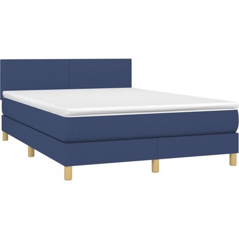 vidaXL Sommier à lattes de lit avec matelas Bleu 140x190 cm Tissu (1/5)