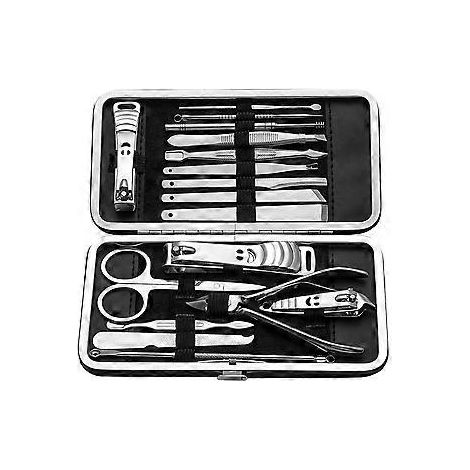 Coffret de manucure professionnel avec outils en acier inoxydable, comprenant un kit de pédicure et de soins du visage, étui de transport pratique, 17 pièces, antidérapant