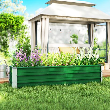 Carré potager vert en acier 183x47x40 cm avec gants de jardinage pour légumes et fleurs