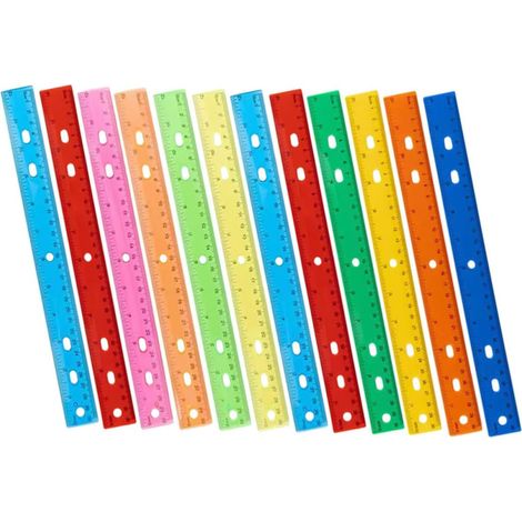 Lot de 12 règles mesure en plastique coloré, réutilisables, les élèves (1/5)
