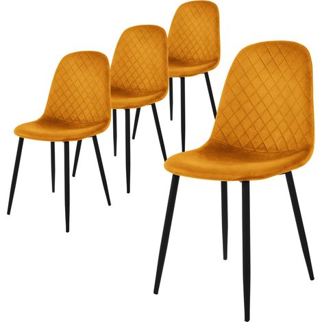 ML-Design Esszimmerstühle 4er Set, Senfgelb, Küchenstuhl mit Samtbezug, Wohnzimmerstuhl mit Rückenlehne, Polsterstuhl mit Metallbeinen, Ergonomischer Stuhl für Esstisch, Esszimmerstuhl Scandinavian (1/5)