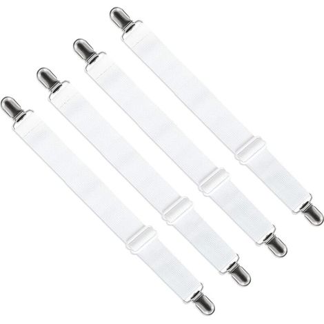 [JAMAIS UTILISÉ]Tendeur de Drap Housse Réglable (65cm à 200cm) - Fixation Attache Sangle Ajustable pour Drap de Lit, Canapé, Housse de Repassage (Lot de 4, Blanc)- INHHUB (1/4)