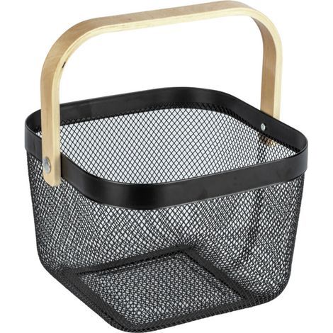 Panier en métal noir pour cosmétiques avec poignée en bambou - Dimensions 25x17x25 cm (1/5)