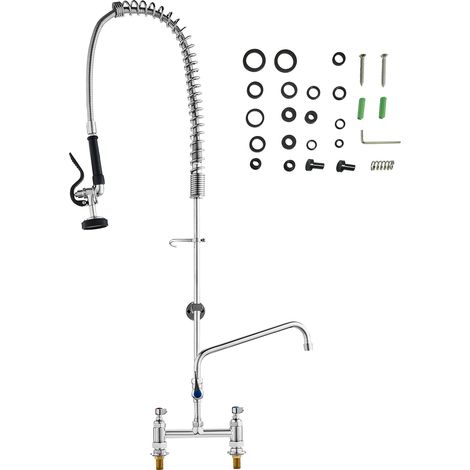 Mophorn kommerzieller Wasserhahn mit Vorspülbrause, 44 Zoll hoch, 8 Zoll Mitte, 12 Zoll Schwenkauslauf, aus Messing, für Küchenspülen mit 1/2/3 Becken, zur Deckmontage, mit ausziehbarer Brause