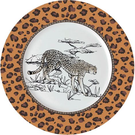 Assiette Plate Ø 27 cm Porcelaine - Collection TANGANYIKA - Coloris Blanc-marron/Décor Panthère (1/2)