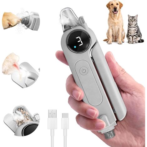 Coupe-ongles et lime à ongles électrique 2 en 1 pour animaux de compagnie avec éclairage, double lumière LED, 3 vitesses, rechargeable par USB-C, conception silencieuse pour chiens et chats anxieux (g (1/5)