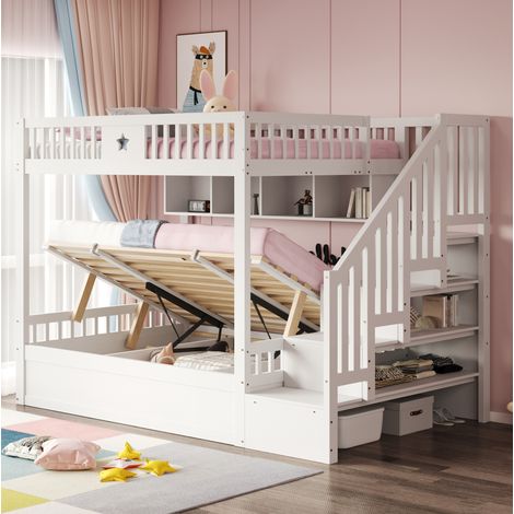 Letto a castello 140x200 cm con contenitori, bianco OKMYHOME (1/5)