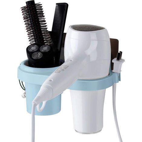support pour sèche-cheveux-Fixation murale-Boîte de rangement (bleue) (1/5)