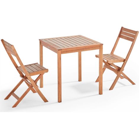 Table et 2 chaises pliantes en bois d'eucalyptus (1/5)