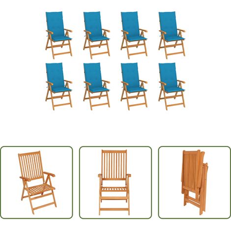 Teakholz - Verstellbare Gartenstühle mit Auflagen 8 Stk. Massivholz Teak (1/5)