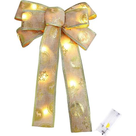 Décorations saisonnières et de fête nœud sapin de Noël, nœud couronne de Noël, nœud couronne de Noël led, lumières led chaudes cime sapin de Noël pour intérieur (1/5)