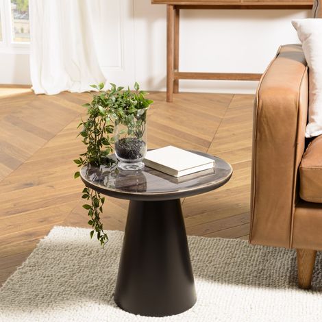 JAMES - Table d'appoint 45x42cm plateau en manguier émaillé pied métal