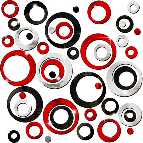 Lot de 72 autocollants muraux : Points miroirs ronds en acrylique amovibles — Décoration murale rouge et noire