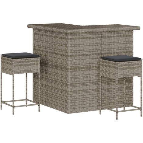 Maison Exclusive - Set Bar da Giardino 3pz con Cuscini Grigio in Polyrattan