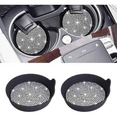 Sous-verre Auto-Adhésif - 7 cm x 7 cm - Pour Porte-Gobelet Voiture - Antidérapant - Silicone Noir - 2 Pièces (1/5)