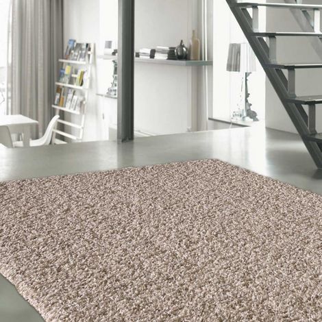 Tapis shaggy 80x150 beige tissé rectangle motif uni SG LOCA (1/5)