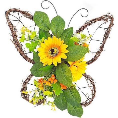 Couronne de tournesols et feuilles artificielle, couronne de printemps, couronne de porte d'entrée pour mariage (1/4)