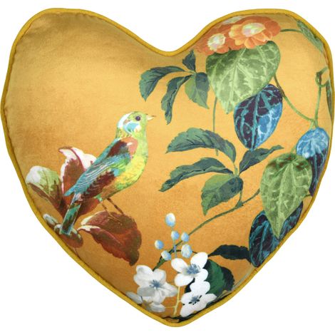 Coussin en forme de cœur à motif végétal Jaune moutarde 40x40 cm (1/2)