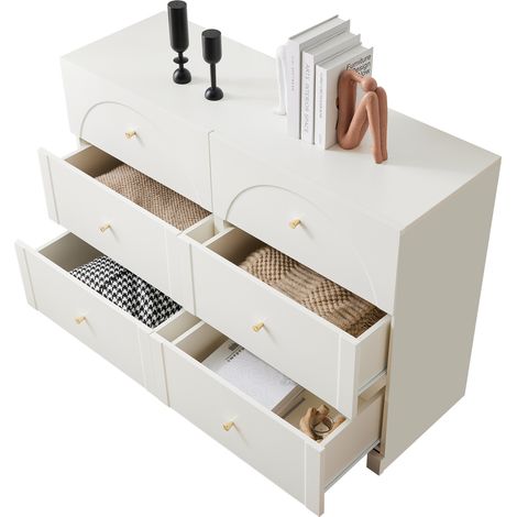 ELVMI Cassettiera con 6 Cassetti, Maniglie in Metallo e Protezione Antiribaltamento per Camera e Soggiorno, 120 x 40 x 82 cm (1/5)
